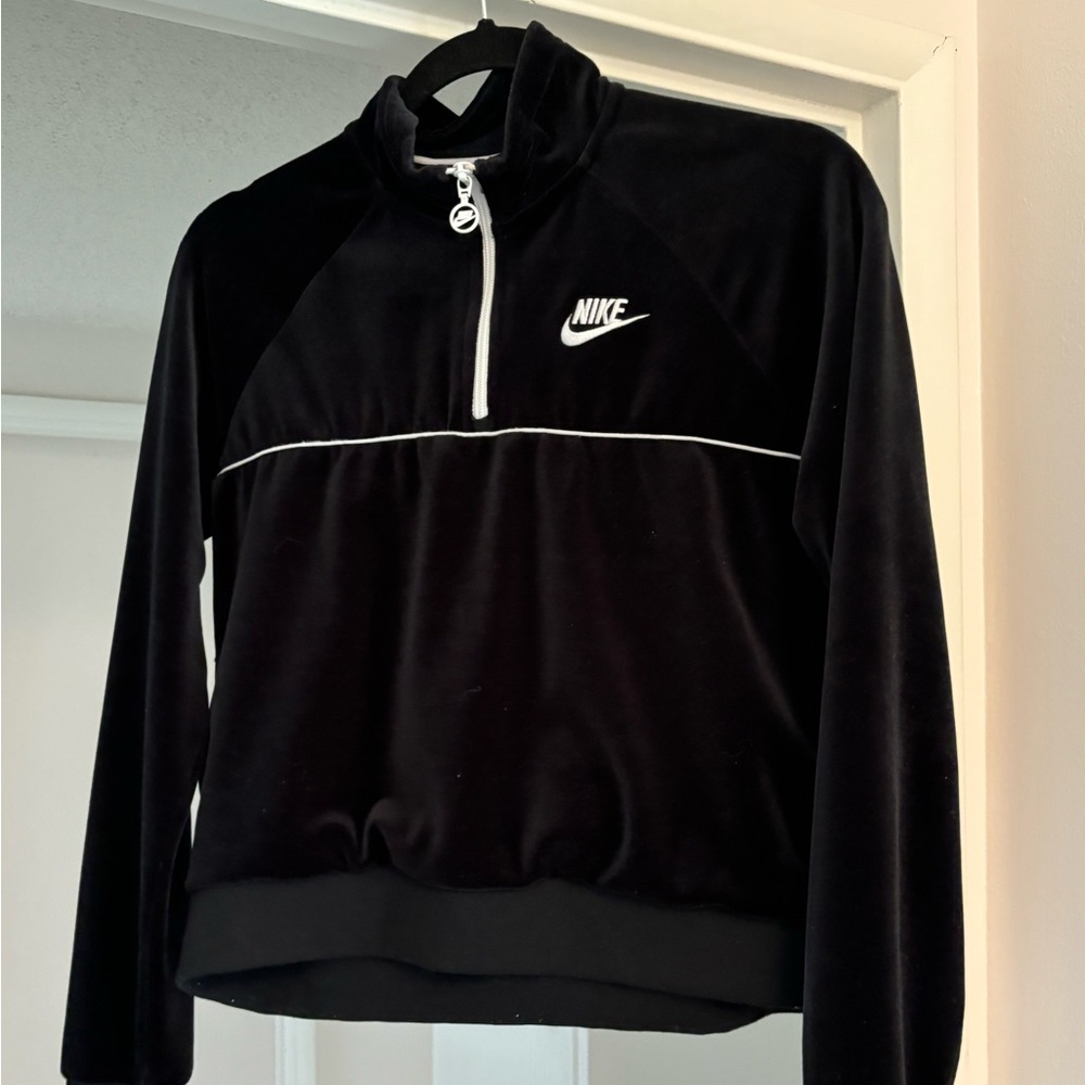 Black Velvet textured Nike Zip-Up Crop